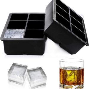 BPA Free 6 Big Ice Tray Mold Giant Jumbo Large Food Grade Silicone Ice Cube Square Tray Mold DIY Ice Maker Ice Cube Tray, 1 Pc(Black)
