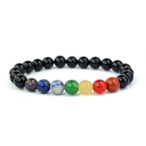 Black Onyx + 7 Chakra Bracelet Rose Quartz Tiger Eye Green Jade Aventurine Lava Hematite Clear Quartz Lava Bracelet for Women & Men