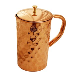 Diamond Design Copper Jug 1ltr Pitcher with Brass Knob, Storage & Serving Water, Yoga Ayurveda Healing 1000 ML