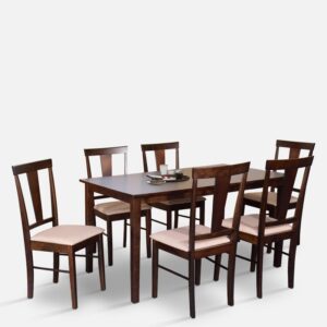 Engineered wood 6 Seater Dining Table Set In Walnut Finish