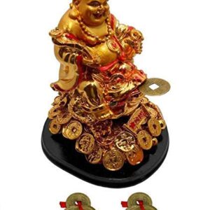 Feng Shui Laughing Buddha with Money Frog On Bed of Wealth for Money, Success and Happpiness
