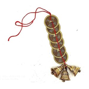 Feng Shui Vastu Chinese 3 Bell & 6 Chinese Coins Big Size Home Office Decor Main Entrance Door Hanging (6 x 3.8 x 26 cm, Multicolour)