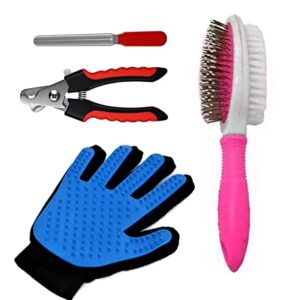 Grooming Kit for Dog and Cat (Pack of 4) Grooming bath Glove, Scissor and Hair Comb