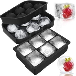 Ice Cube Trays Silicone Big Size Molds for Keep Drinks Chilled Reusable and BPA Free (Square & Round)