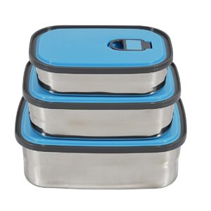 Lunch Box Set of Three Stainless Steel Rectangular Lunch Box Set (Blue)