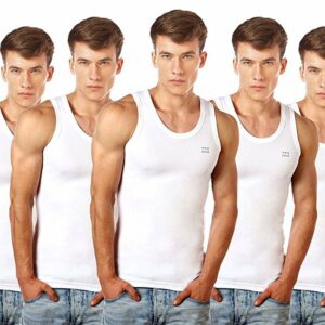 Lux Cozi Men's 100% Cotton White Vests (Pack of 5)