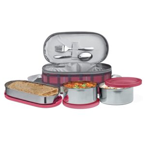 Milton Corporate Lunch Stainless Steel Containers Set of 3, Maroon
