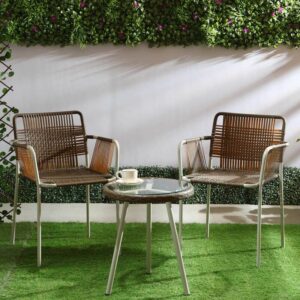 Outdoor Coffee Set In Tan Wicker / Cream Colour