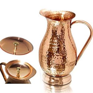Pure Copper Jug with a Lid, for Ayurveda Health Benefit & Healing - Solid Copper Handcrafted Hammered Pitcher