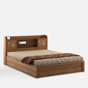 Queen Size Bed With Box Storage in Natural Teak Finish