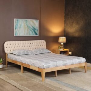 Queen Size Bed In Natural & Beige Colour
