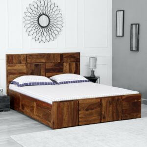 Queen Size Bed with Box Storage in Provincial Teak Finish- HFB079