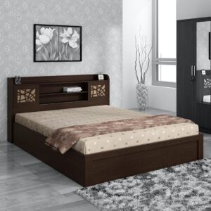 Queen Size Bed with Box Storage in Vermount Woodpore Finish