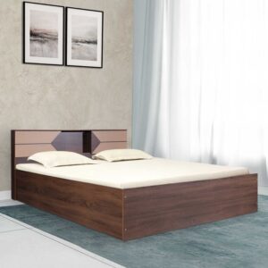 Queen Size Bed with Box Storage in Walnut Finish HFB006