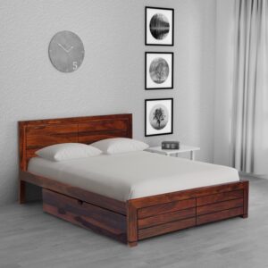 Queen Size Bed with Drawer Storage in Honey Oak Finish - HFB029