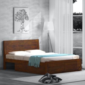 Queen Size Bed with Drawer Storage in Provincial Teak Finish