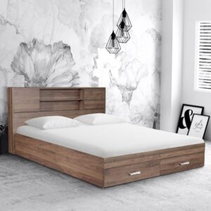 Queen Size Bed with Drawer Storage in Walnut Finish