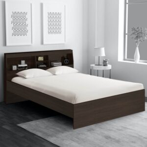 Queen Size Bed with Headboard Storage in Chocolate Finish