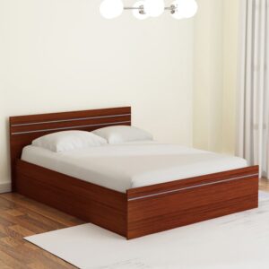Queen Size Bed with Storage in Classic Planked Walnut Finish