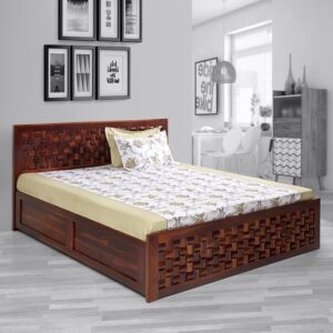 Queen Size Bed with Storage in Honey Finish - HFB022