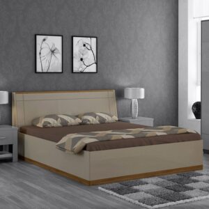 Queen Size Bed with Storage in Natural Teak Wood Finish