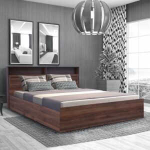 Queen Size Bed with box Storage in Columbia Walnut Finish
