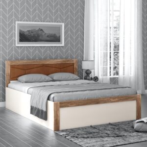 Queen Size Upholstered Bed with Box Storage in Gloss Finish