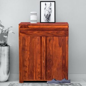 Segur Solid Wood Shoe Cabinet In Honey Oak Finish colour honey Oak