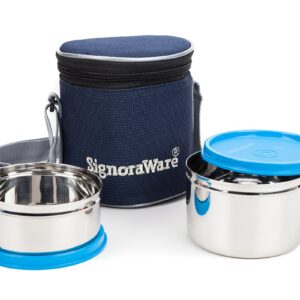 Signoraware Executive Stainless Steel Lunch Box Set, Set of 2, Blue