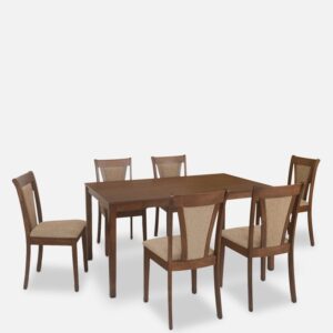Simplistic style 6 Seater Dining Table Set in Walnut Finish