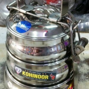 Stainless Steel 3 tier Big Size Lunch Box Tiffin Round Food Container Carrier