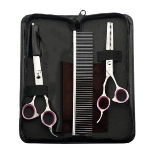 Stainless Steel Cat And Dog Grooming Scissor Kit - 1 Straight Edge Hair Scissor, 1 Texturizing Thinning Shears and 1