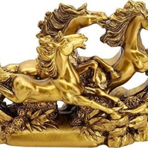 Vastu Feng Shui Three Running Horses Showpiece - Brass Color