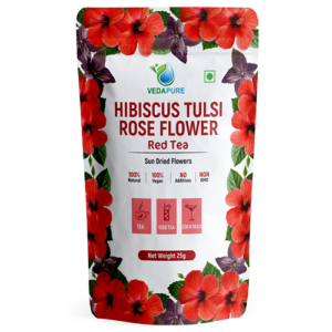 Vedapure Naturals Red Tea- Pure Hibiscus Flower With Rose Petals Sun Dried, 25gm, Herbal Tea, Caffeine Free Hibiscus, Rose Tea Blend