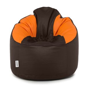 XXXL Faux Leather Bean Bag Filled With Beans (Brown & Orange)